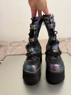 Platform Goth Boots with Holographic Straps