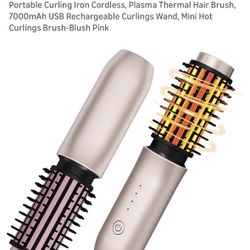 Cordless Hair Curling Iron Brush, Travel Curl Brush, 3-in-1 Portable Curling Iron Cordless, Plasma Thermal Hair Brush, 7000mAh USB Rechargeable Curlin