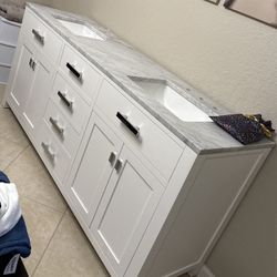 Pottery Barn Sabine 72” Double Sink Vanity + Matching 72”x36” Mirror – Retails $2928