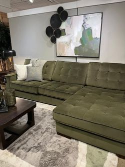Contemporary Large Sectional w/Chaise in rich olive color