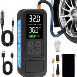 Tire Inflator Portable Air Compressor,4X Faster Inflation,6000mAh Cordless/12V DC 150PSI Air Pump for Car Tires with Digital Pressure Gauge/LED Light 