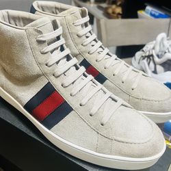 GUCCI ACE GRAY SUEDE HIGH TOP WEB TRAINER | SIZE 10