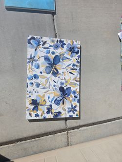 Blue and Gold Floral Canvas Wall Art
