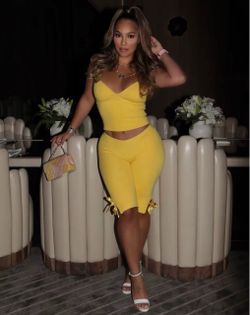 Yellow Two-Piece Crop Top and Biker Shorts Set