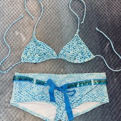 Three piece sequin mermaid bikini, booty shorts, skirt set - Halloween Costume