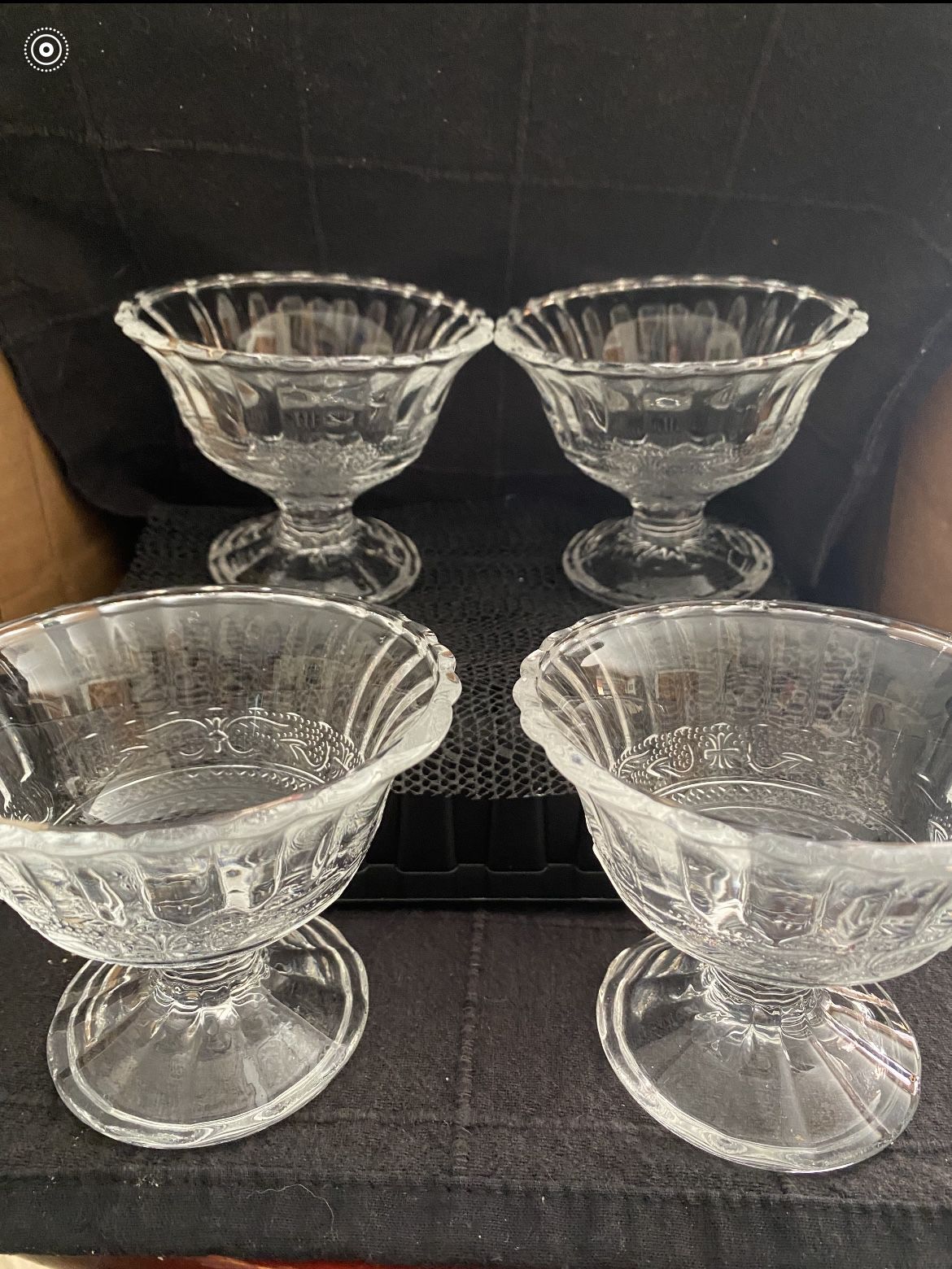Renaissance Pattern Fine Crystal Footed Dessert Bowls. Set Of 4 