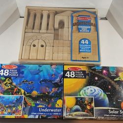 LOT OF 3 MELISSA & DOUG PUZZLES AND ARCHITECTURAL UNIT BLOCKS NEW SEALED