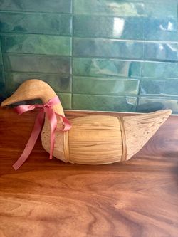 Wicker Duck Decorative Figurine with Ribbon