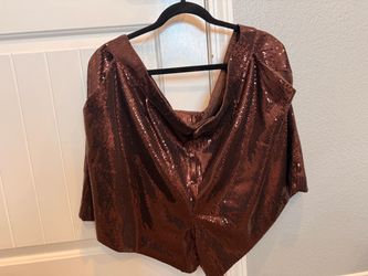 Brown Sequin Draped Shorts