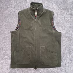Barbour Dunmoor Gilet XL Olive Green Fleece Vest Sporting Tartan Lined
