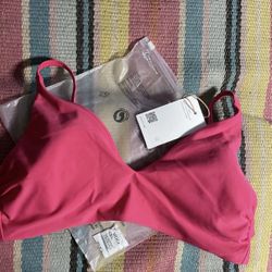Quince Italian V Neck Bikini Top Hibiscus Pink Size M Or L Adjustable Straps $62