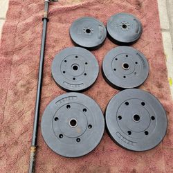 1"HOLE  PLASTIC  PLATES WEIGHTS 100LBs AND  4'  BAR.  2-25s.  2-10s.  2-5s 
7111.S WESTERN WALGREENS 
$70. CASH ONLY AS IS
