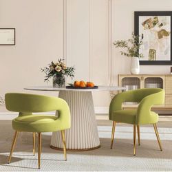 Olive Green Velvet Dining Chairs – Set of 2 – Gold Legs