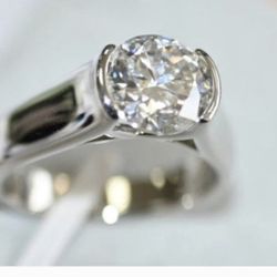 2  Ct Vvs1, Round Cut  Near White Moissanite Diamond Silver Ring  8  US