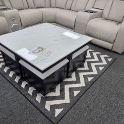 Square Coffee Table with Marble-Look Top and Storage Ottomans 🚚WE DELIVER🚚
