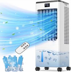 Portable Air Conditioners, Evaporative Air Cooler with Remote & LED Display, 120° Oscillation, 12H Timer, 3 Speeds & 4 Modes, 60W Energy-Efficient, Wi