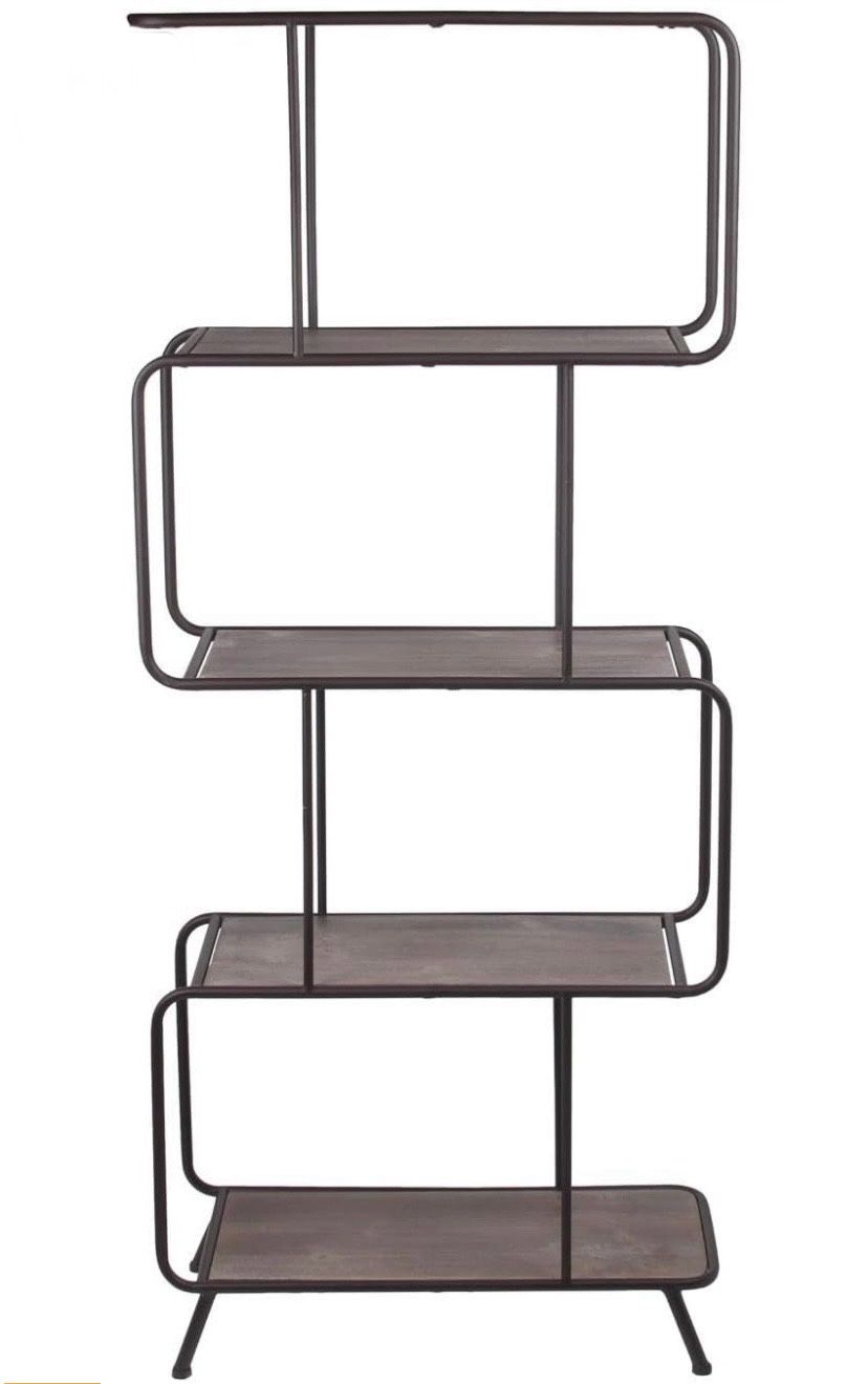 Brand New - Contemporary 6 Tier Metal and Wood Shelving Unit in Brown