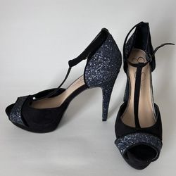 **NEW** Jessica Simpson Shimmery Midnight Blue And Black Suede Party Shoes, 9.5M (Shea & 30 St)