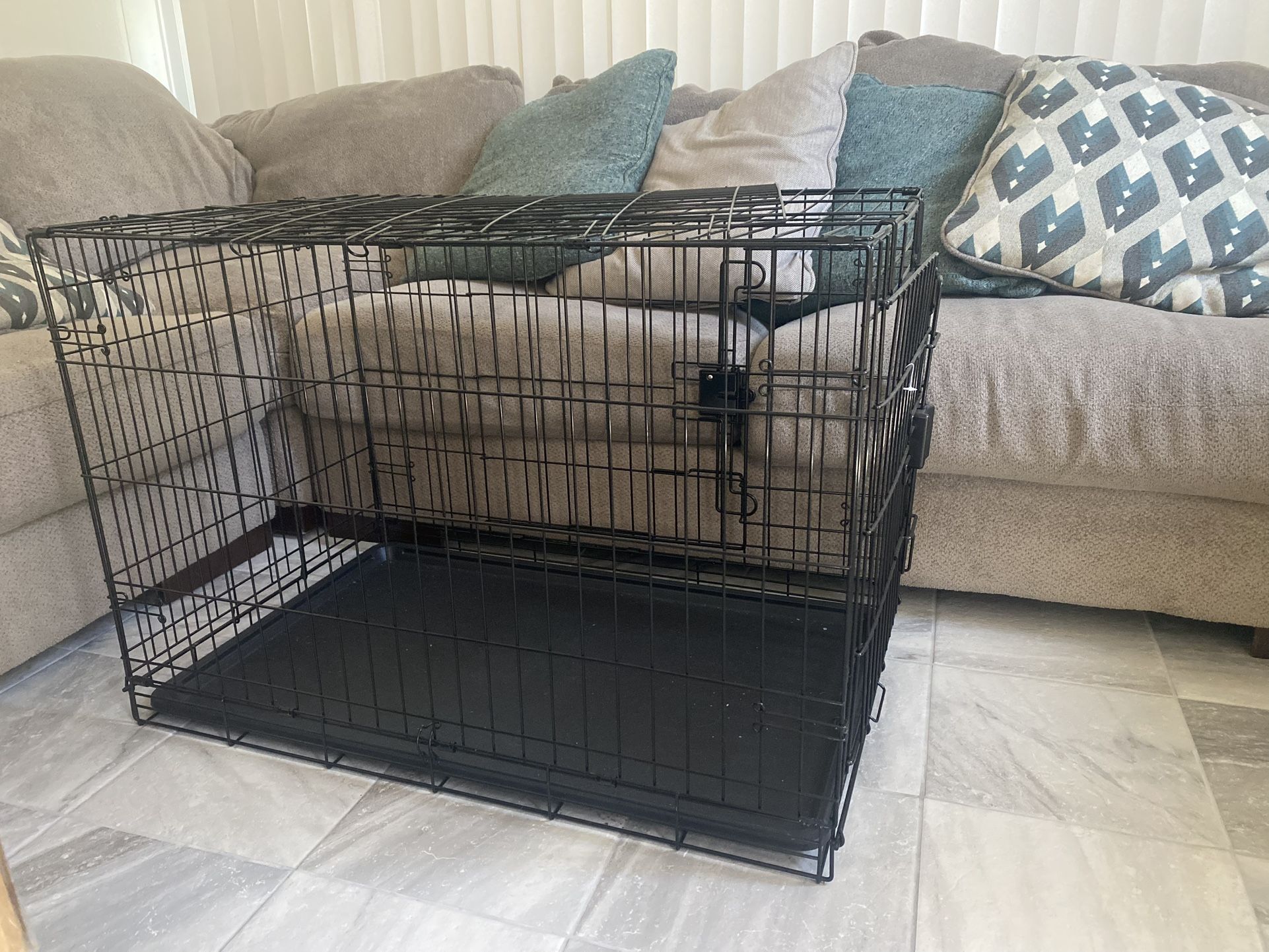 Foldable Metal Wire Dog Crate with Tray, Double Door, 36 x 23 x 25 in