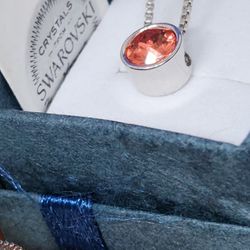 Swarovski Crystal's Pink Solitaire Necklace 18"
