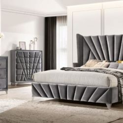 Brand New Grey 4pc Queen Bedroom Set (Available In California & Eastern King)
