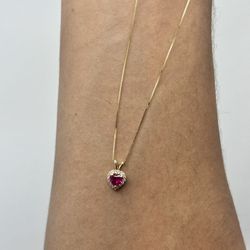14k Gold Box Chain With heart Pendant For Female 