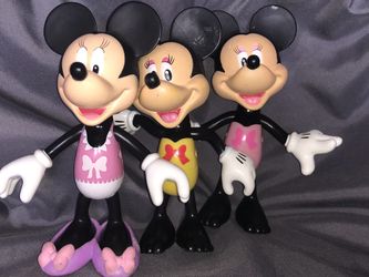 Minnie Mouse 6” toy doll figurine lot set ! Easter Bunny gift ideas! Birthday cake toppers! Moveable arms! Very cute! Disney