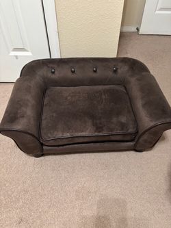 Brown velvet  with leather trim dog bed / extra small dog