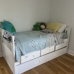 Twin Trundle Bed With Storage And 2 Mattresses 