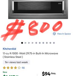 #EDO KitchenAid 1.1-cu ft 1000 -Watt 29.75-in Built-In Microwave (Stainless Steel)