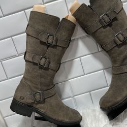 Born Umbra Buckle Tall Riding Boots Womens Size 8.Gray Leather Zip