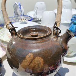 Hand Made Teapot Set By Russell Collins, Vintage & Unique! Signed RR. Set Of 9! 