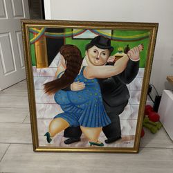 Large Framed Fernando Botero–Style Painting – 37”x42.5”