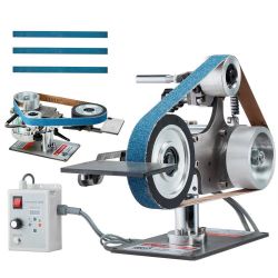 Belt Grinder Sander, 30 x 1-Inch Variable Speed Belt Polisher with VFD, 550W Polishing Grinding Machine with 2 Grinding Moulds & 3PCS Sanding Belts fo