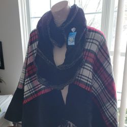 Red Plaid Shawl And Infinity Scarf