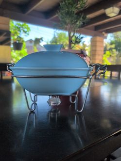 Light Blue Ceramic Casserole Dish with Stand