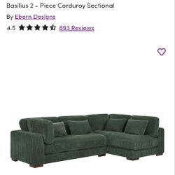 Couch - 2 Piece Corduroy Sectional