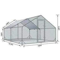 13.1 ft. W Large Metal Chicken Coop, Walk-in Poultry Cage, Spire Shaped Hen Run House, Rabbits Habitat Cage with Cover brand new in box  $180  Warehou