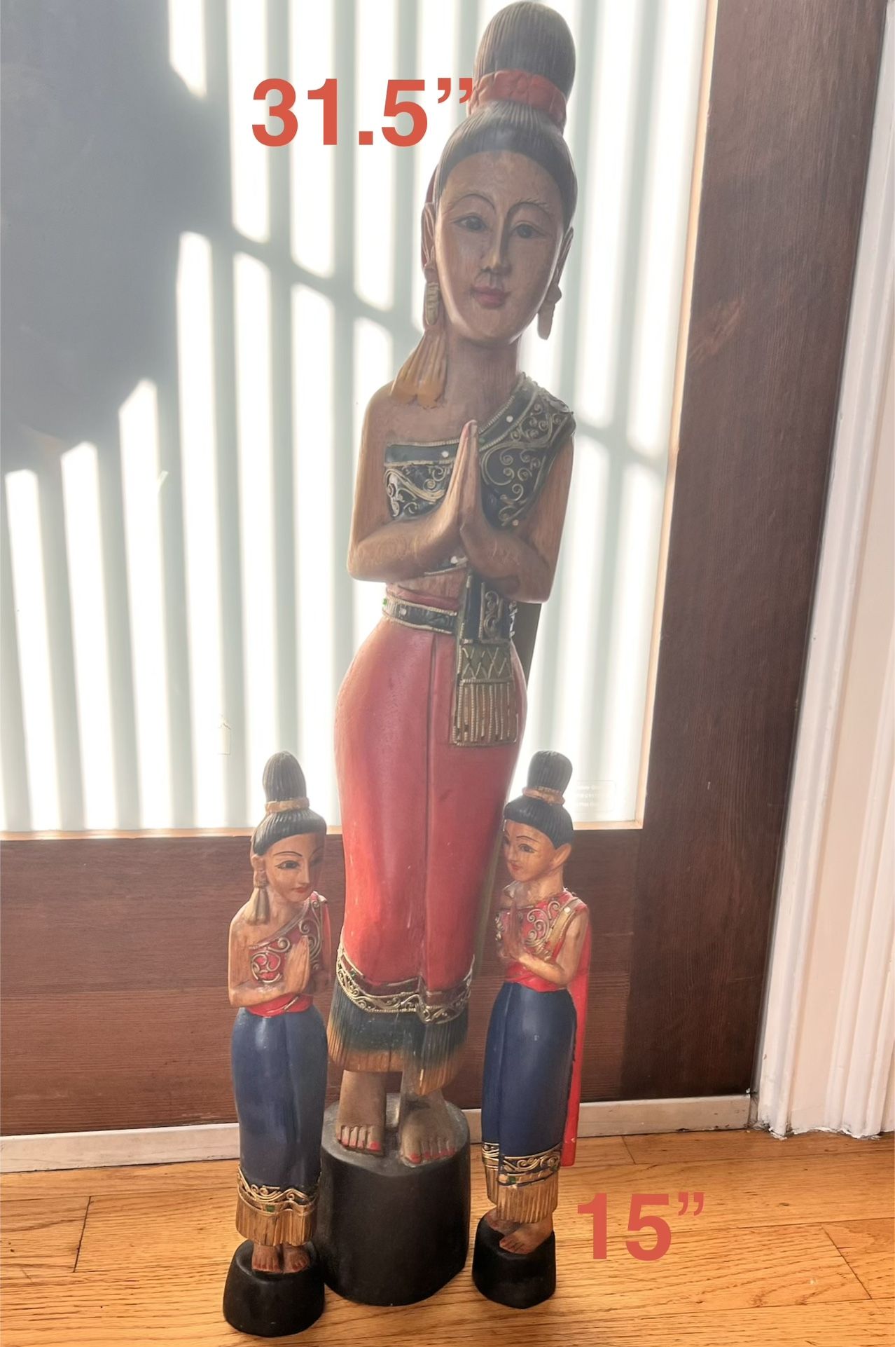 Thai Sawasdee Lady Welcome Praying Statues. Set Of 3
