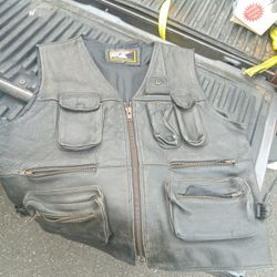 Leather Biker Vest American Made Xxl