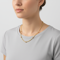 14K Yellow Gold 17" Hollow Rope Chain With 7 Beads
