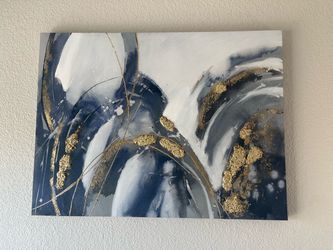 Abstract Canvas Wall Art Navy Blue and Gold