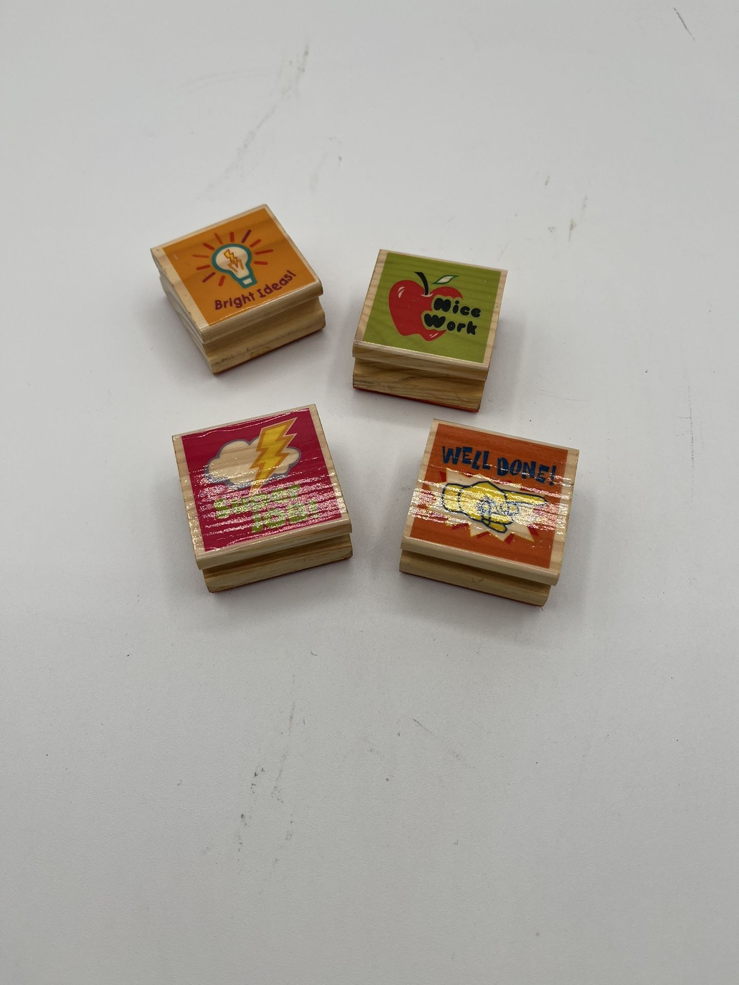 Lot of 4 Wooden Rubber Stamps- Messages From Teacher