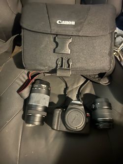 Canon EOS DSLR Camera with Two Lenses and Bag