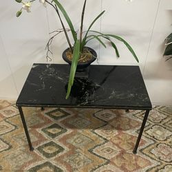 Marble Side End  Table On Wrought Iron Base W26”x14” xH16”