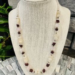 Rose Quartz, Moonstone And Garnet Necklace 
