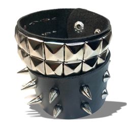 2 PCs faux leather Gothic spike Bracelets - Punk alternative Emo wristbands - studded bracelets Adjustable Punk Cuff Bangle wristband 