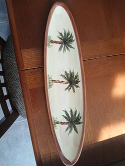 Oval Ceramic Serving Platter with Palm Tree Design