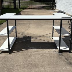 White Desk with Shelves and Black Metal Frame