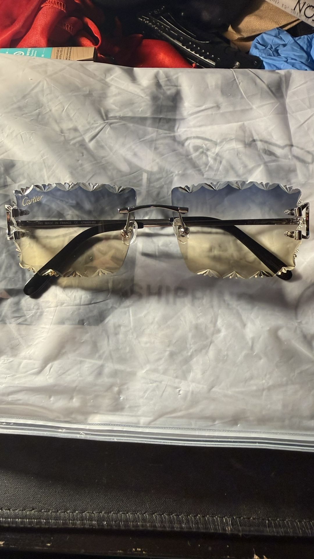 Double Wave Grey and Yellow Diamond Cut Cartier glasses 
